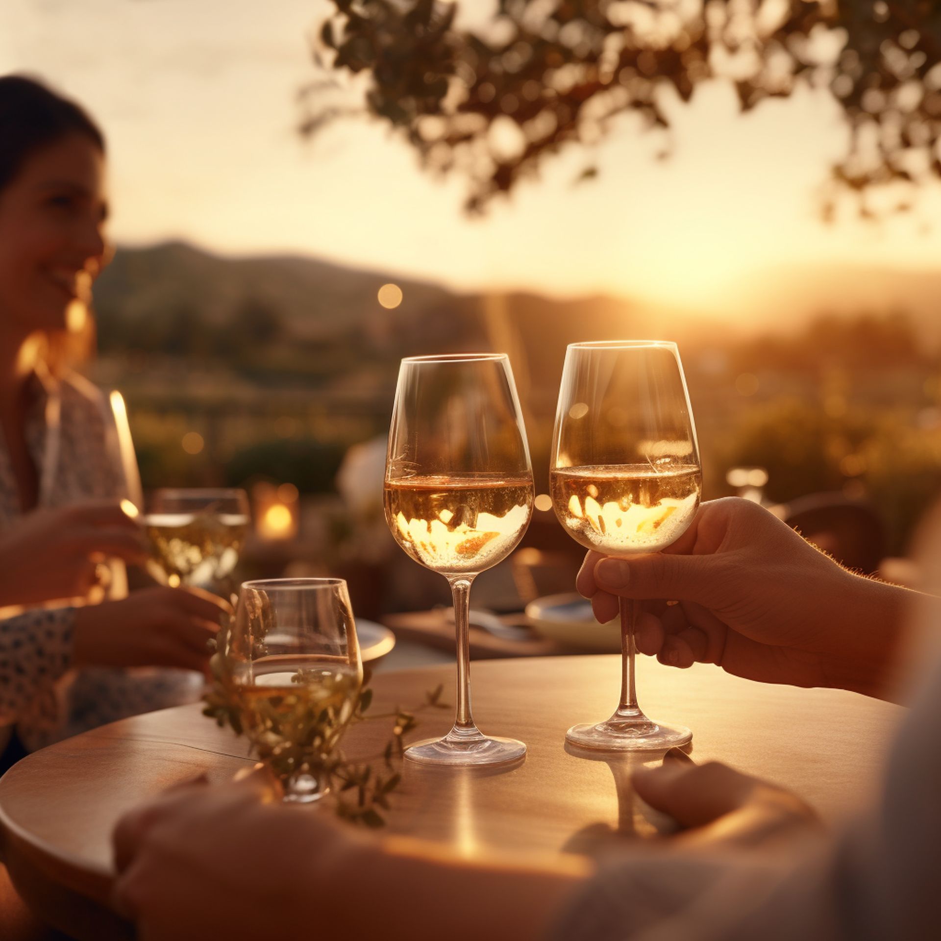 couples drinking Sauvignon Blanc wine in a restaurant in a romantic setting