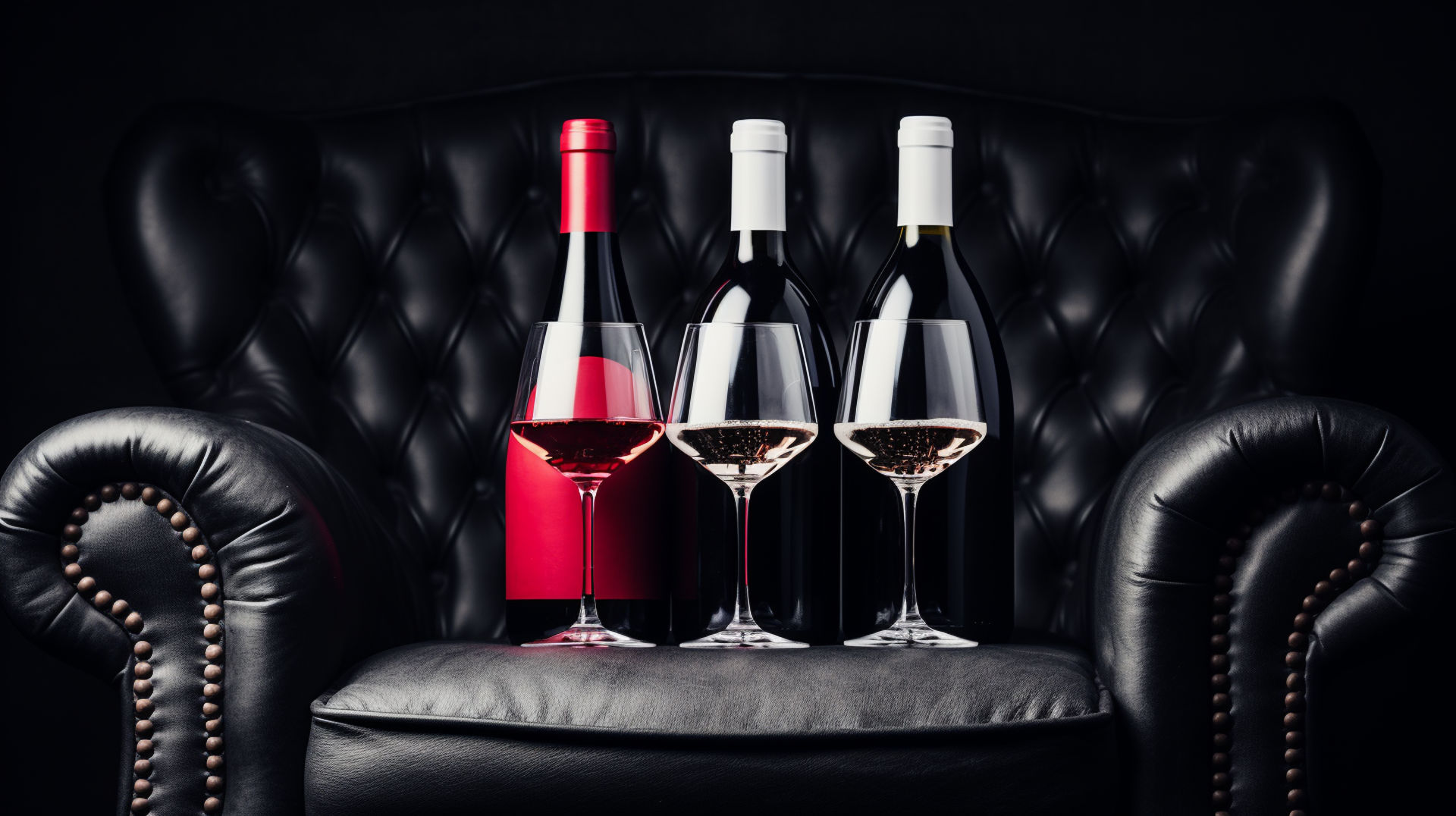 an illüstration of expensive wines and glass of wines on leather 