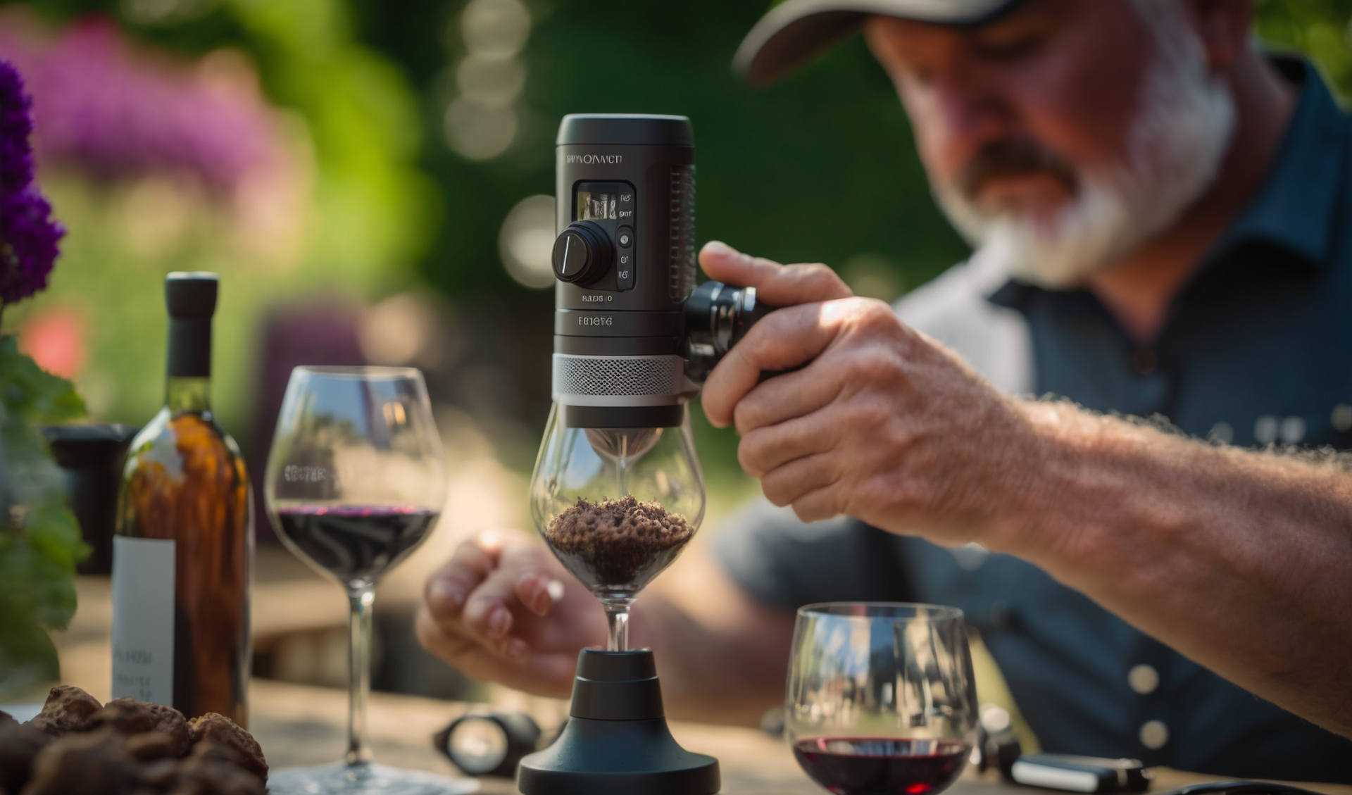 Photography of a_person_using_a_wine_aerator- best wine accessories of 2023