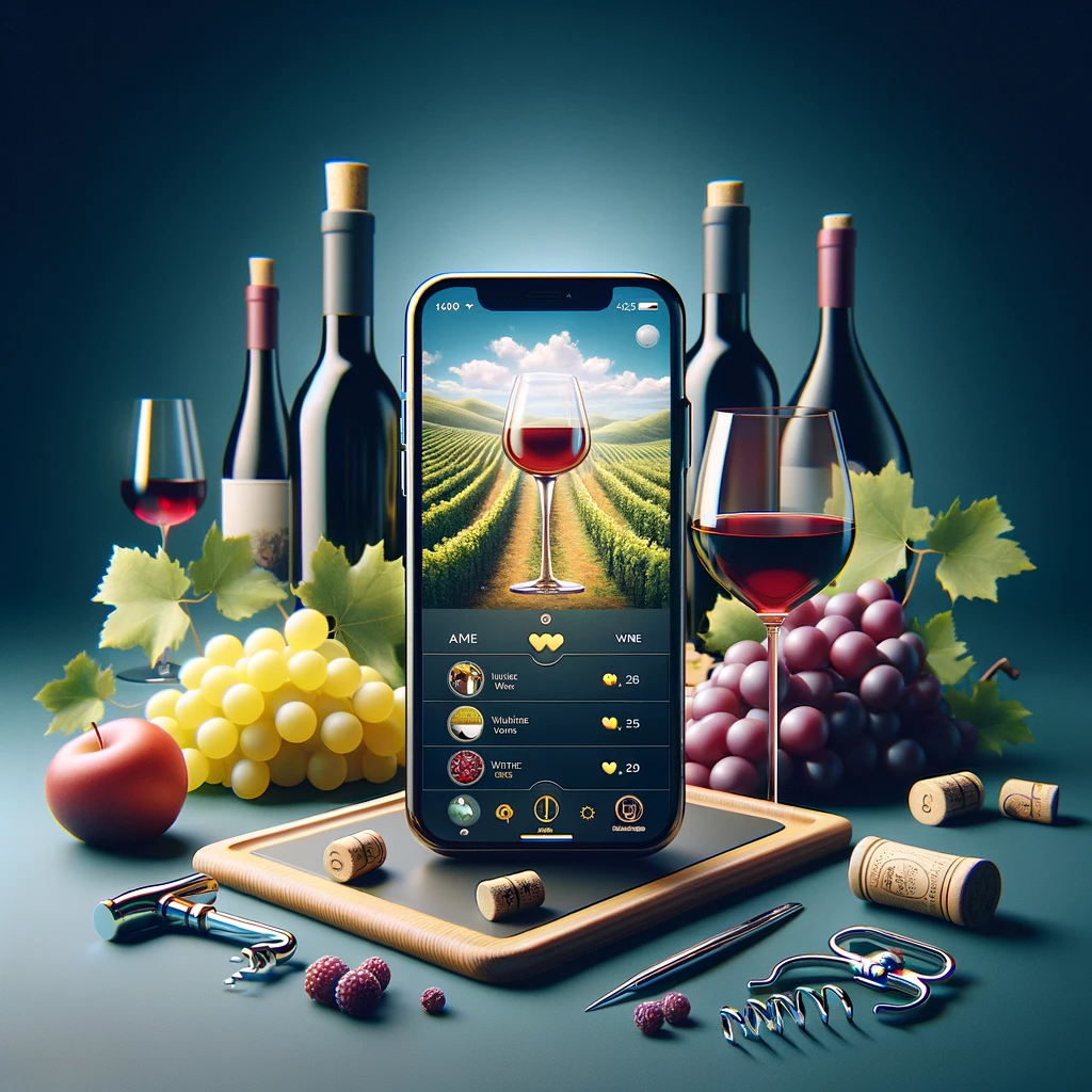 iPhone wine app: Aesthetic depiction of an iPhone displaying a wine app, symbolizing the fusion of technology and wine culture. 