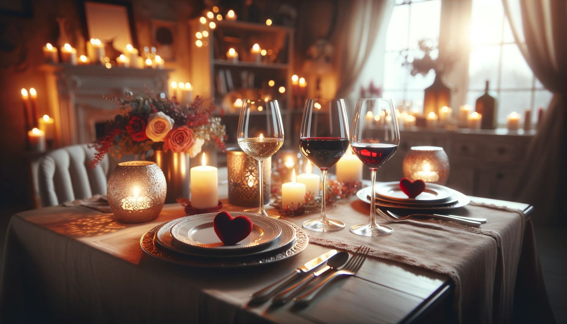 Valentine's Day Recipes and Wine Pairings guide, featuring a romantic dinner setting with exquisite dishes and perfectly matched wines. | Credit: Encyclopedia Wines