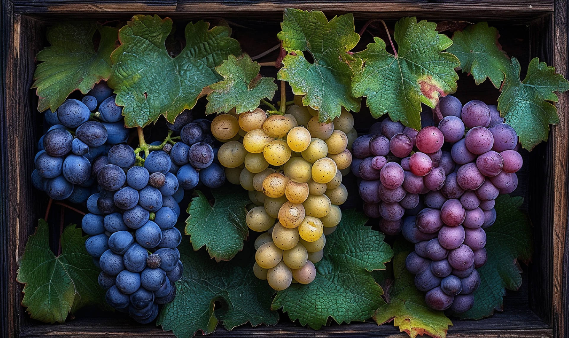 image showcasing the distinct colors and textures of Chenin Blanc and Sauvignon Blanc grapes, 