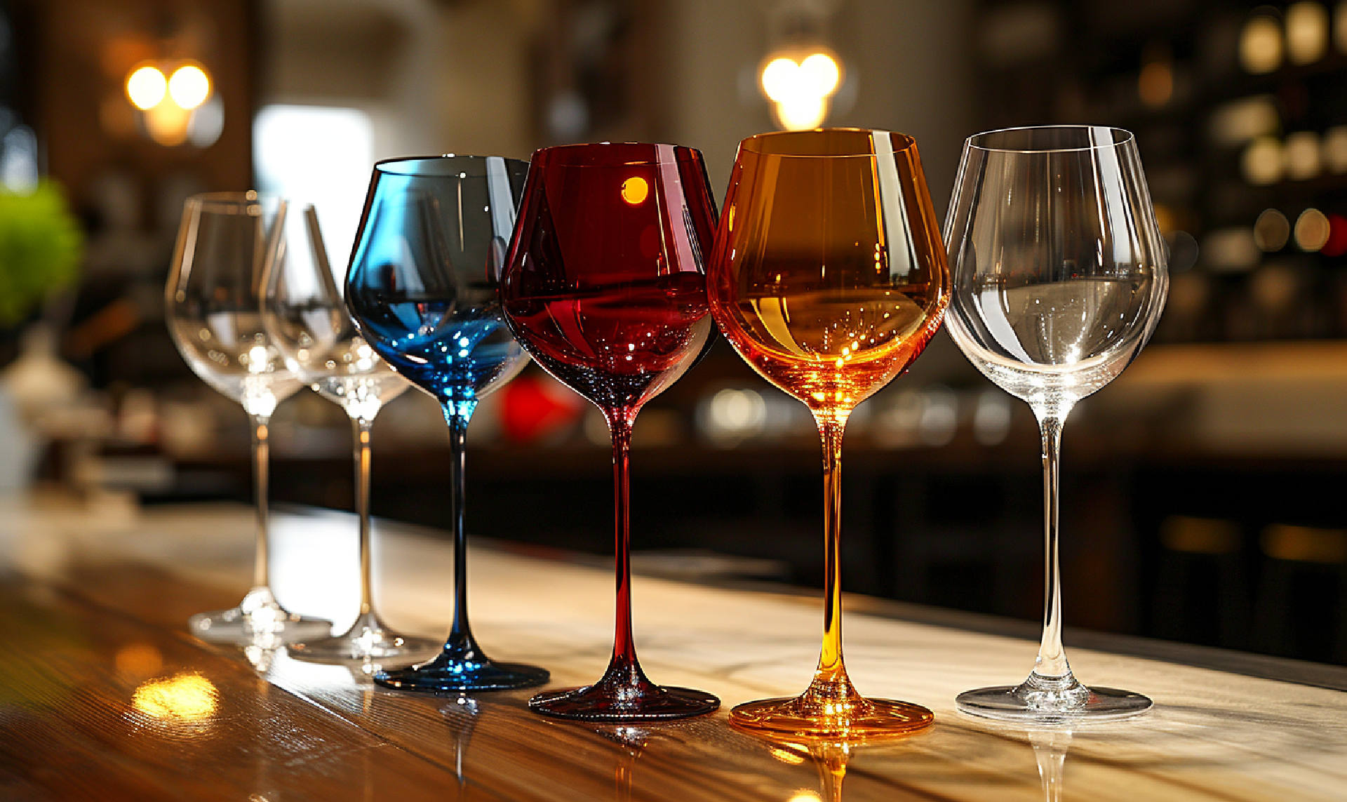 Intricately designed wine glasses showcasing the Artistry of Wine Glasses, reflecting elegance and functionality