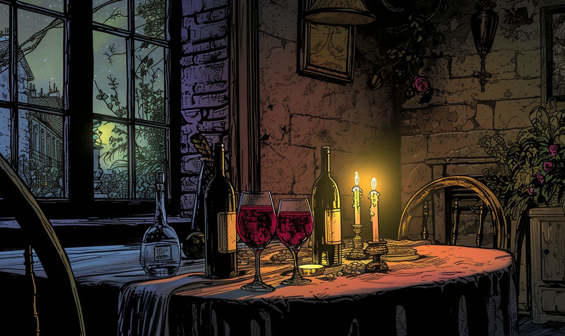 a romantic dinner setting with a table adorned with wine and candles, | image credit: merasturda enkeste
