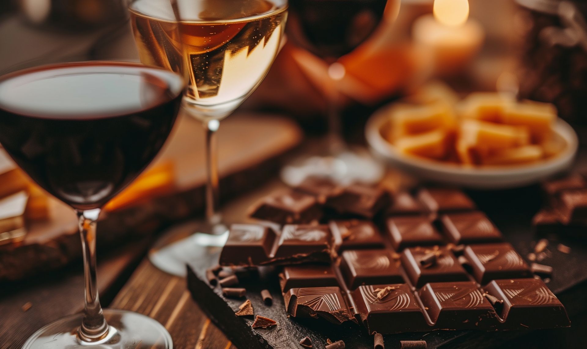 A photograph of a cozy, sophisticated setting where a group of friends enjoy wine and chocolate, embodying the joy and harmony of Wine and Chocolate Pairings | Image credit: Encyclopedia Wines