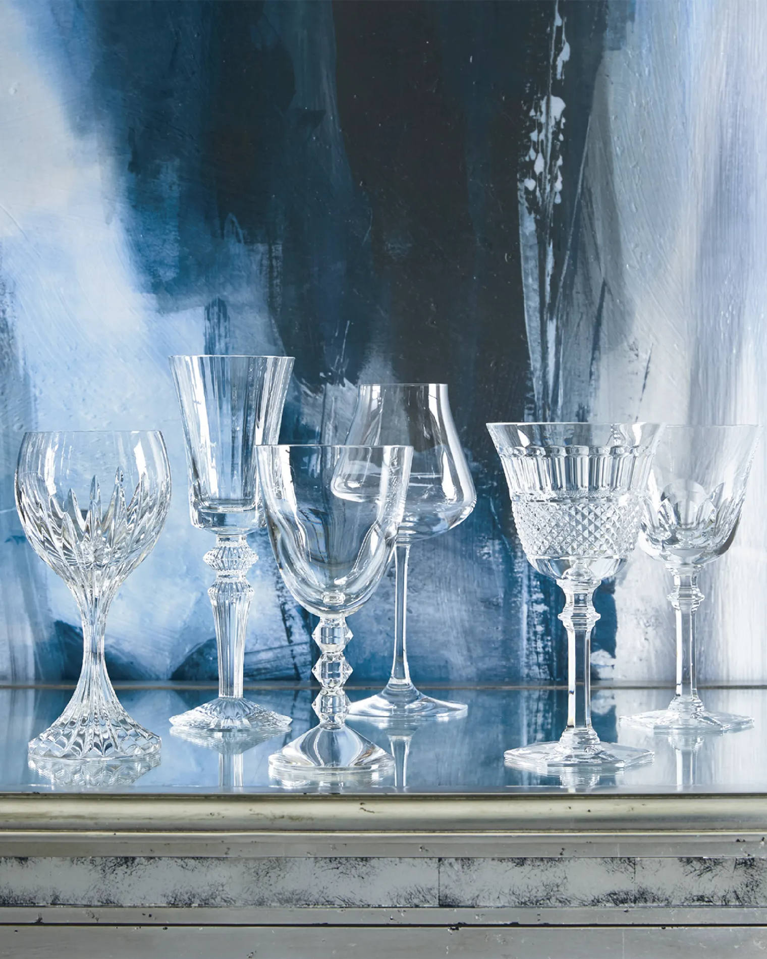 Baccarat Box of Assorted Wine Glasses | An array of sparkling Baccarat Wine Glasses, capturing the intricate designs and radiant beauty that define luxury wine tasting.