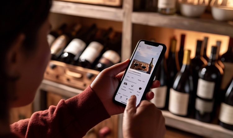 High quality image of a user interacting with a wine app - image credit - Encyclopedia Wines