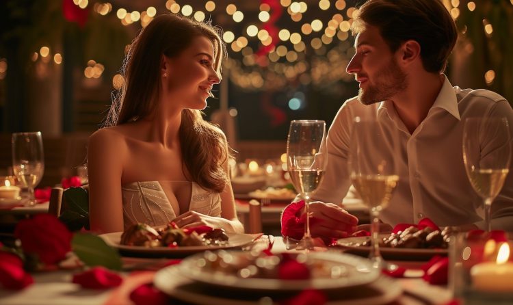 Valentine's Day Recipes and wine pairings - a romantic table setting with candles, roses, and glasses of wine, embodying the essence of love and culinary harmony. | Image credit: Merasturda Enkeste