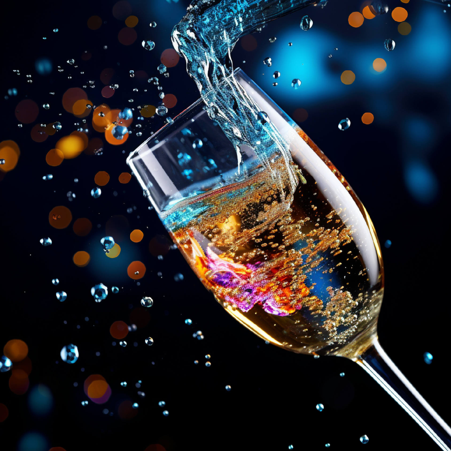 a close-up of champagne bubbles rising to the surface in a flute, capturing the moment of aeration. The scene combines the elegance of a high-end celebration with a hint of scientific curiosity. Encyclopedia Wines