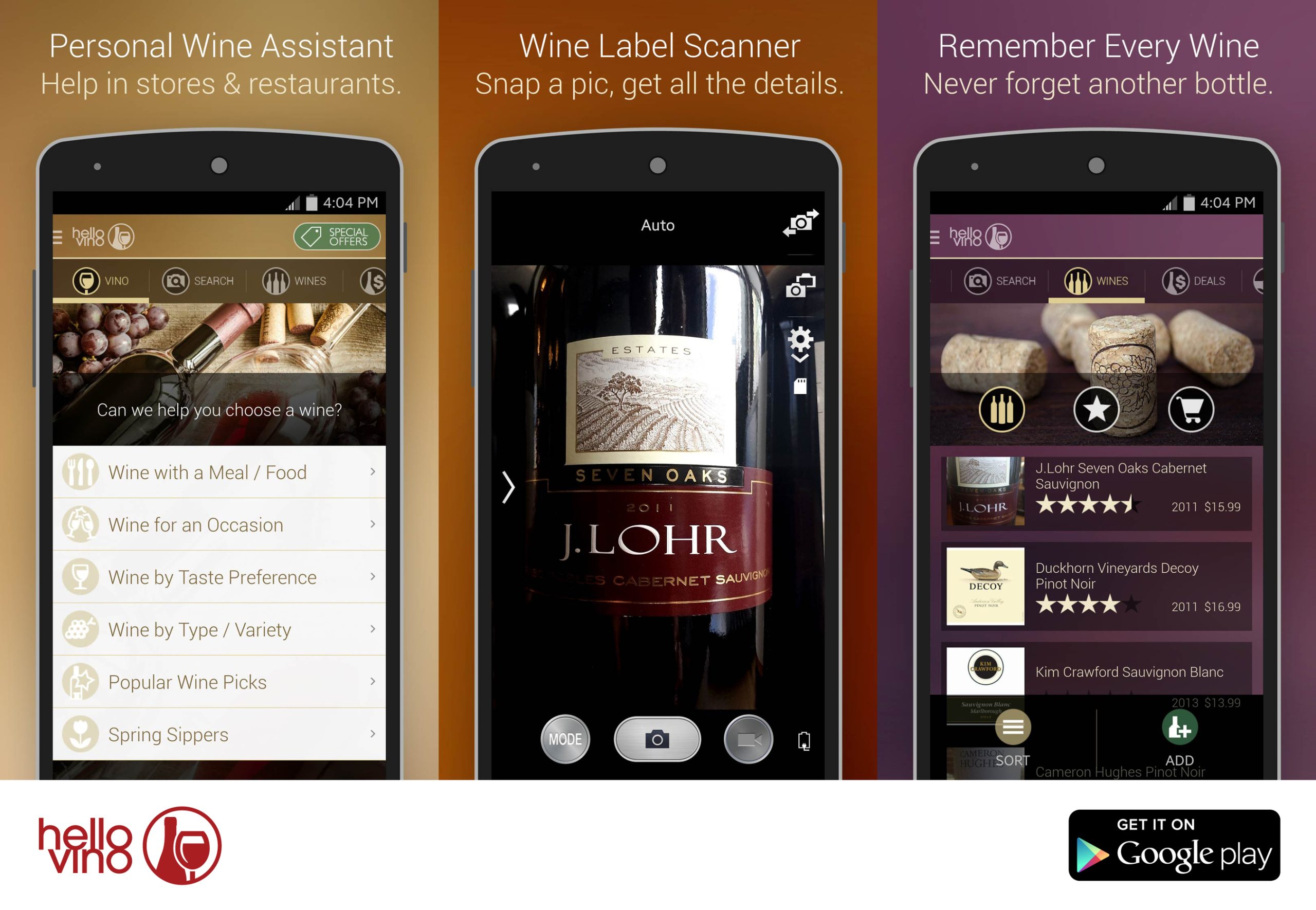 Hello Vino - Wine Assistant App on Google Play (Android) (PRNewsFoto/Hello Vino)