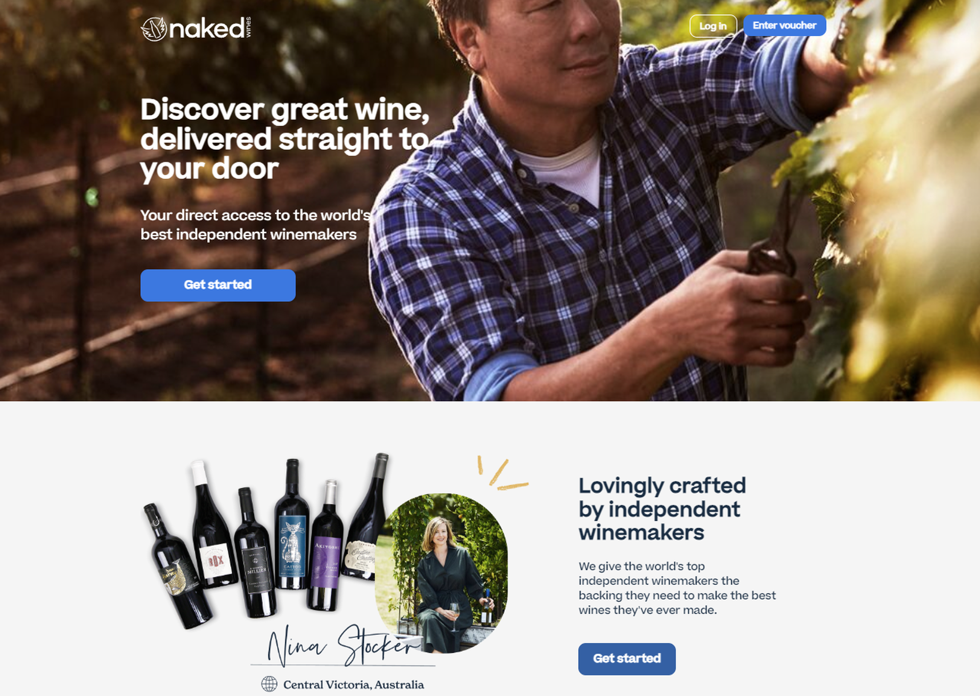 nakedwines.com screenshot | Guide to the best sites for buying wine online, featuring top-rated online wine shops and a variety of wine selections.